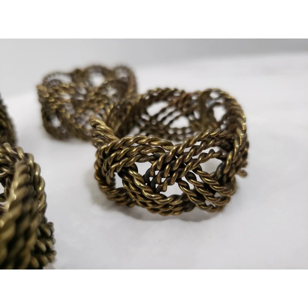 LOT 4 Vintage Brass Napkin Ring‎ Woven Twisted Braided Brutalist MCM Abstract
